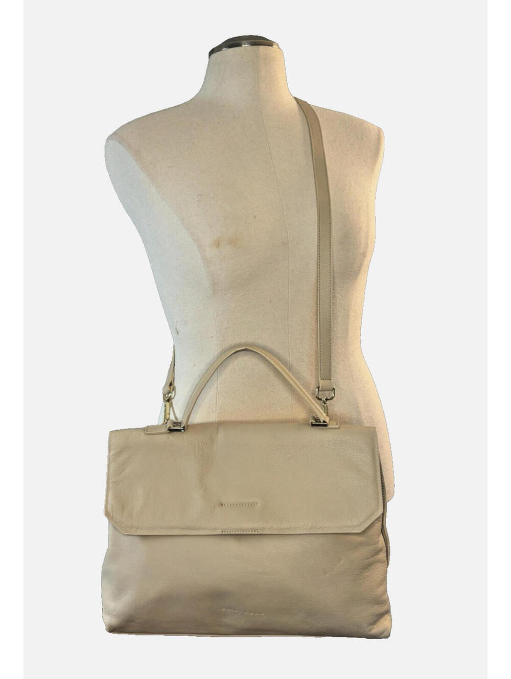 Cuir Rose Italian Leather Cage Large Bag Satchel Crossbody Purse Cream EUC